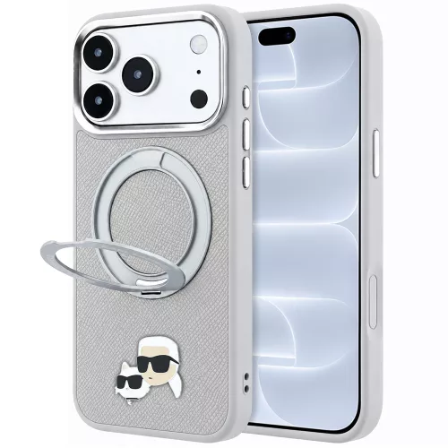 Karl Lagerfeld - Leather Ring Stand 360 KC Pin MagSafe (KLHMP18LPSRSKCHG) - iPhone 18 Pro / iPhone 17 Pro - Grey