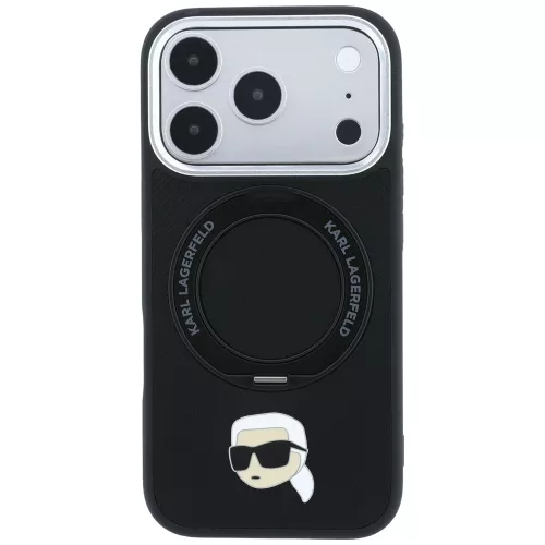 Karl Lagerfeld - Leather Ring Stand 360 K Pin MagSafe (KLHMP18XPSRSKLHK) - iPhone 18 Pro Max / iPhone 17 Pro Max - Black