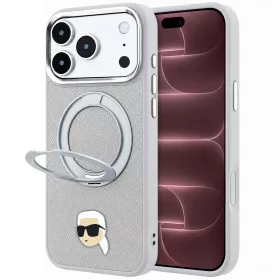   Karl Lagerfeld - Leather Ring Stand 360 K Pin MagSafe (KLHMP18XPSRSKLHG) - iPhone 18 Pro Max / iPhone 17 Pro Max - Grey