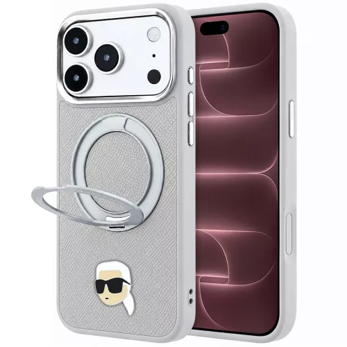 Karl Lagerfeld - Leather Ring Stand 360 K Pin MagSafe (KLHMP18XPSRSKLHG) - iPhone 18 Pro Max / iPhone 17 Pro Max - Grey