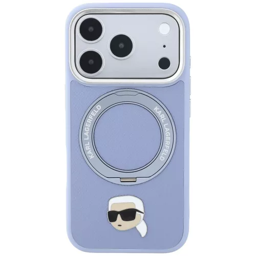 Karl Lagerfeld - Leather Ring Stand 360 K Pin MagSafe (KLHMP18XPSRSKLHB) - iPhone 18 Pro Max / iPhone 17 Pro Max - Light Blue