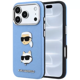   Karl Lagerfeld - Saffiano with K&C Heads Pins and Logo (KLHCP18LPSWFDHPB) - iPhone 18 Pro / iPhone 17 Pro - Light Blue