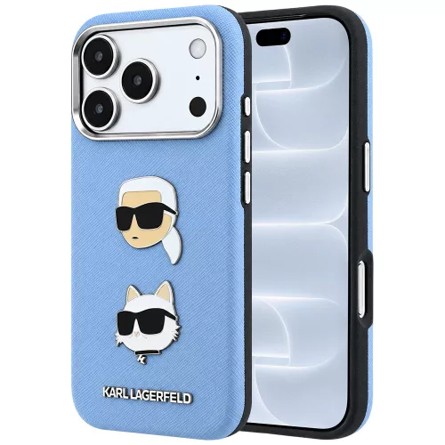 Karl Lagerfeld - Saffiano with K&C Heads Pins and Logo (KLHCP18LPSWFDHPB) - iPhone 18 Pro / iPhone 17 Pro - Light Blue
