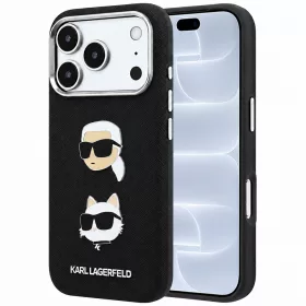  Karl Lagerfeld - Saffiano with K&C Heads Pins and Logo (KLHCP18LPSWFDHPK) - iPhone 18 Pro / iPhone 17 Pro - Black