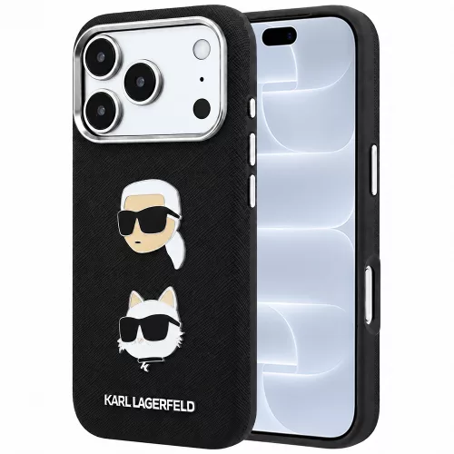Karl Lagerfeld - Saffiano with K&C Heads Pins and Logo (KLHCP18LPSWFDHPK) - iPhone 18 Pro / iPhone 17 Pro - Black