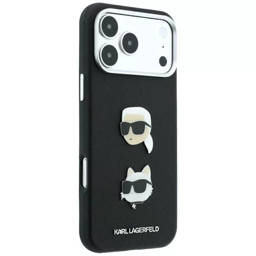 Karl Lagerfeld - Saffiano with K&C Heads Pins and Logo (KLHCP18LPSWFDHPK) - iPhone 18 Pro / iPhone 17 Pro - Black