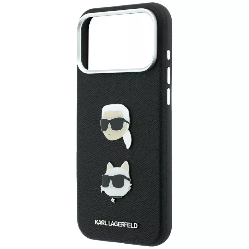 Karl Lagerfeld - Saffiano with K&C Heads Pins and Logo (KLHCP18LPSWFDHPK) - iPhone 18 Pro / iPhone 17 Pro - Black