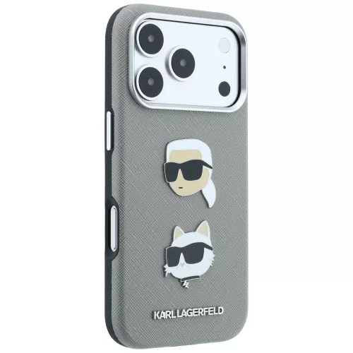 Karl Lagerfeld - Saffiano with K&C Heads Pins and Logo (KLHCP18LPSWFDHPG) - iPhone 18 Pro / iPhone 17 Pro - Grey