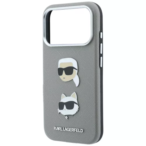 Karl Lagerfeld - Saffiano with K&C Heads Pins and Logo (KLHCP18LPSWFDHPG) - iPhone 18 Pro / iPhone 17 Pro - Grey