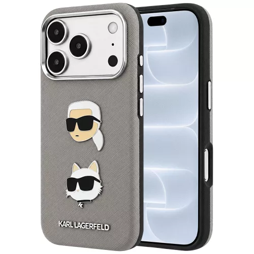 Karl Lagerfeld - Saffiano with K&C Heads Pins and Logo (KLHCP18LPSWFDHPG) - iPhone 18 Pro / iPhone 17 Pro - Grey