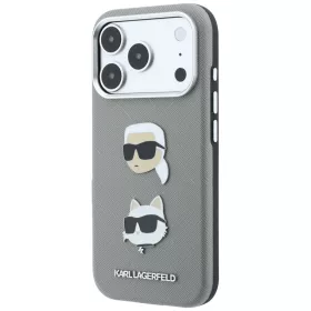   Karl Lagerfeld - Saffiano with K&C Heads Pins and Logo (KLHCP18XPSWFDHPG) - iPhone 18 Pro Max / iPhone 17 Pro Max - Grey