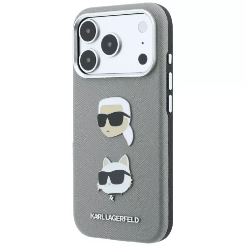 Karl Lagerfeld - Saffiano with K&C Heads Pins and Logo (KLHCP18XPSWFDHPG) - iPhone 18 Pro Max / iPhone 17 Pro Max - Grey