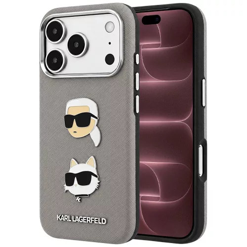 Karl Lagerfeld - Saffiano with K&C Heads Pins and Logo (KLHCP18XPSWFDHPG) - iPhone 18 Pro Max / iPhone 17 Pro Max - Grey