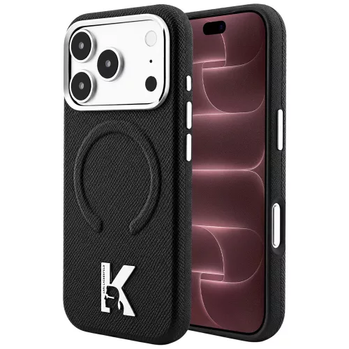 Karl Lagerfeld - Grained Leather Embossed Ring MagSafe (KLHMP18X6PWBKECK) - iPhone 18 Pro Max / iPhone 17 Pro Max - Black