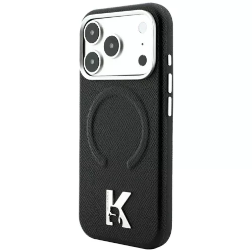 Karl Lagerfeld - Grained Leather Embossed Ring MagSafe (KLHMP18X6PWBKECK) - iPhone 18 Pro Max / iPhone 17 Pro Max - Black