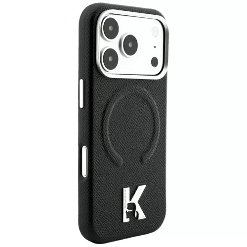 Karl Lagerfeld - Grained Leather Embossed Ring MagSafe (KLHMP18X6PWBKECK) - iPhone 18 Pro Max / iPhone 17 Pro Max - Black
