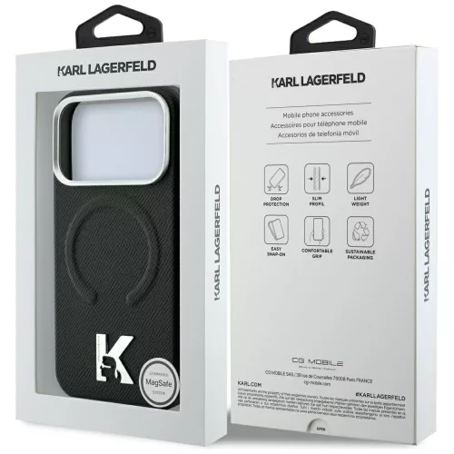 Karl Lagerfeld - Grained Leather Embossed Ring MagSafe (KLHMP18X6PWBKECK) - iPhone 18 Pro Max / iPhone 17 Pro Max - Black