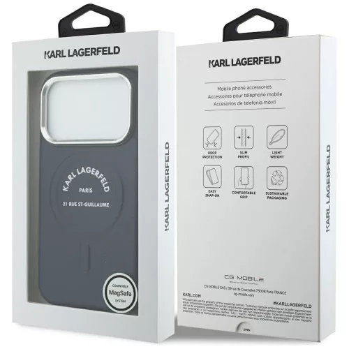 Karl Lagerfeld - Leather Embossed Open Ring Karl MagSafe (KLHMP18XPSKRSGEB) - iPhone 18 Pro Max / iPhone 17 Pro Max - Blue