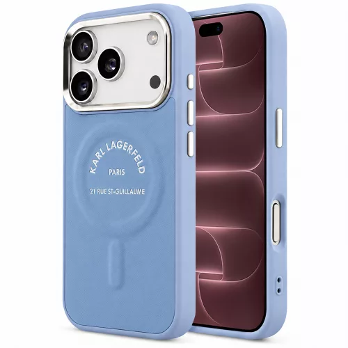Karl Lagerfeld - Leather Embossed Open Ring Karl MagSafe (KLHMP18XPSKRSGEB) - iPhone 18 Pro Max / iPhone 17 Pro Max - Blue