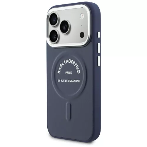 Karl Lagerfeld - Leather Embossed Open Ring Karl RSG Logo MagSafe (KLHMP18LPSKRSGEB) - iPhone 18 Pro / iPhone 17 Pro - Blue