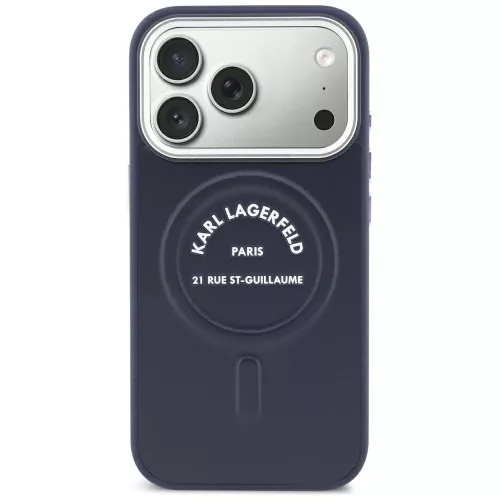Karl Lagerfeld - Leather Embossed Open Ring Karl RSG Logo MagSafe (KLHMP18LPSKRSGEB) - iPhone 18 Pro / iPhone 17 Pro - Blue