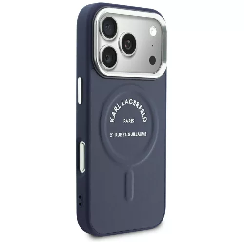 Karl Lagerfeld - Leather Embossed Open Ring Karl RSG Logo MagSafe (KLHMP18LPSKRSGEB) - iPhone 18 Pro / iPhone 17 Pro - Blue