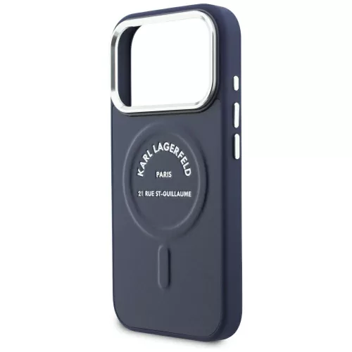 Karl Lagerfeld - Leather Embossed Open Ring Karl RSG Logo MagSafe (KLHMP18LPSKRSGEB) - iPhone 18 Pro / iPhone 17 Pro - Blue