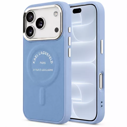 Karl Lagerfeld - Leather Embossed Open Ring Karl RSG Logo MagSafe (KLHMP18LPSKRSGEB) - iPhone 18 Pro / iPhone 17 Pro - Blue
