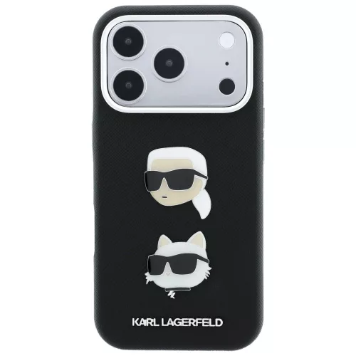 Karl Lagerfeld - Saffiano K&C Heads Pins and Logo Crossbody (KLHCP18XPSWFDHPSK) - iPhone 18 Pro Max / iPhone 17 Pro Max - Black