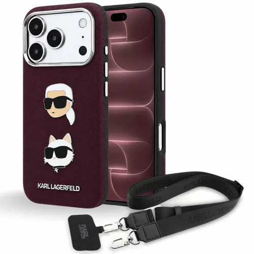 Karl Lagerfeld - Saffiano K&C Heads Pins Logo Crossbody (KLHCP18XPSWFDHPSR) - iPhone 18 Pro Max / iPhone 17 Pro Max - Burgundy