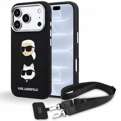 Karl Lagerfeld - Saffiano K&C Heads Pins and Logo Crossbody (KLHCP18LPSWFDHPSK) - iPhone 18 Pro / iPhone 17 Pro - Black