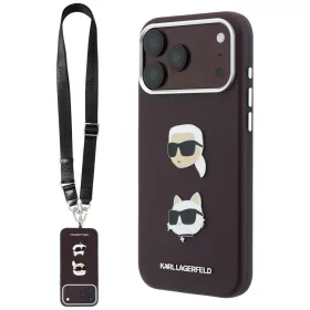   Karl Lagerfeld - Saffiano K&C Heads Pins and Logo Crossbody (KLHCP18LPSWFDHPSR) - iPhone 18 Pro / iPhone 17 Pro - Burgundy