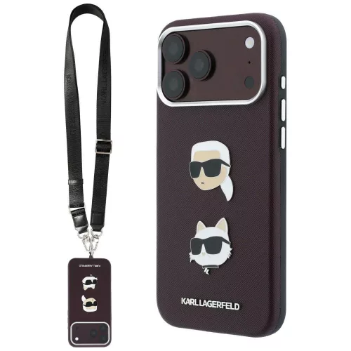 Karl Lagerfeld - Saffiano K&C Heads Pins and Logo Crossbody (KLHCP18LPSWFDHPSR) - iPhone 18 Pro / iPhone 17 Pro - Burgundy