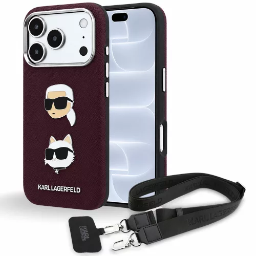 Karl Lagerfeld - Saffiano K&C Heads Pins and Logo Crossbody (KLHCP18LPSWFDHPSR) - iPhone 18 Pro / iPhone 17 Pro - Burgundy