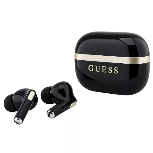 Guess - Wireless Earbuds Glossy Gold Line Printed Classic Logo (GUTWSN2HGGSK) - Bluetooth, TWS, Microphone, In-ear - Black