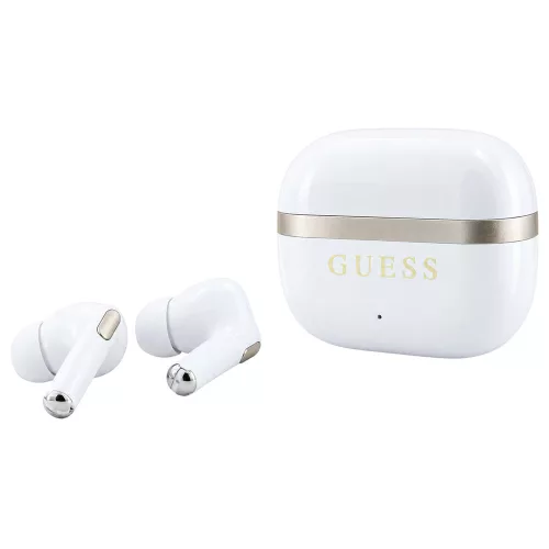 Guess - Wireless Earbuds Glossy Gold Line Printed Classic Logo (GUTWSN2HGGSH) - Bluetooth, TWS, Microphone, In-ear - White