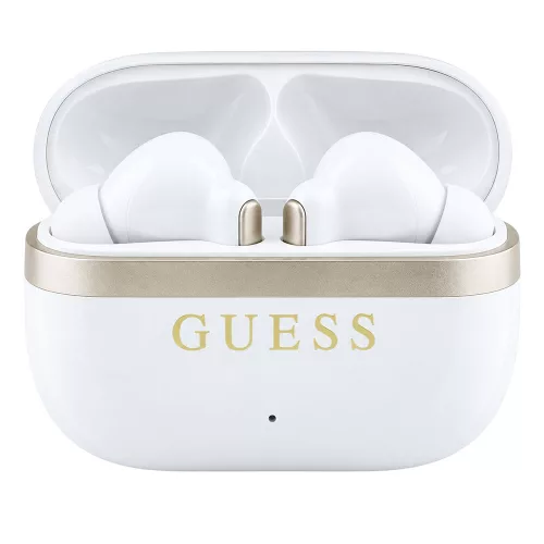 Guess - Wireless Earbuds Glossy Gold Line Printed Classic Logo (GUTWSN2HGGSH) - Bluetooth, TWS, Microphone, In-ear - White