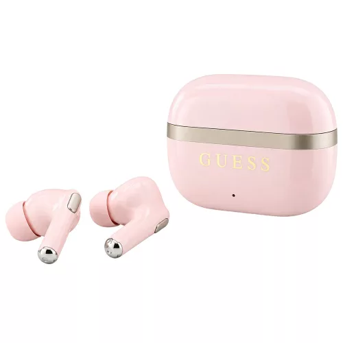Guess - Wireless Earbuds Glossy Gold Line Printed Classic Logo (GUTWSN2HGGSP) - Bluetooth, TWS, Microphone, In-ear - Pink