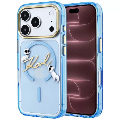 Karl Lagerfeld - IML Choupette and Karl Script Logo MagSafe (KLHMP18X5HKSCAL) - iPhone 18 Pro Max / iPhone 17 Pro Max - Light Blue