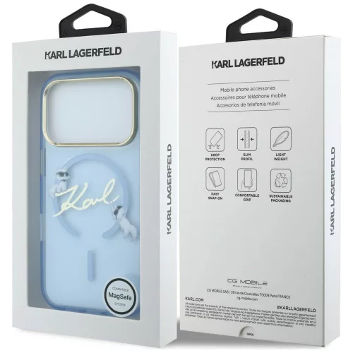 Karl Lagerfeld - IML Choupette and Karl Script Logo MagSafe (KLHMP18X5HKSCAL) - iPhone 18 Pro Max / iPhone 17 Pro Max - Light Blue