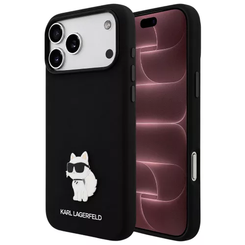 Karl Lagerfeld - Silicone Choupette Metal Pin (KLHCP18XSMHCNPK) - iPhone 18 Pro Max / iPhone 17 Pro Max - Black