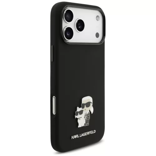 Karl Lagerfeld - Silicone Karl & Choupette Metal Pin (KLHCP18XSMHKCNPK) - iPhone 18 Pro Max / iPhone 17 Pro Max - Balck
