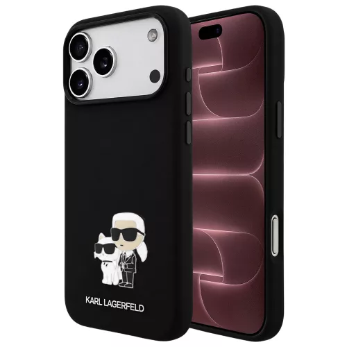 Karl Lagerfeld - Silicone Karl & Choupette Metal Pin (KLHCP18XSMHKCNPK) - iPhone 18 Pro Max / iPhone 17 Pro Max - Balck