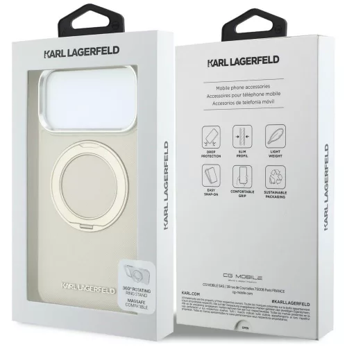 Karl Lagerfeld - Ring Stand 360 Saffiano MagSafe (KLHMP18L6PSARSKME) - iPhone 18 Pro / iPhone 17 Pro - Beige