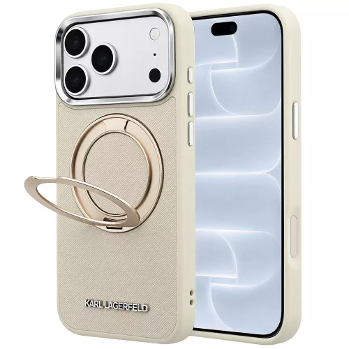 Karl Lagerfeld - Ring Stand 360 Saffiano MagSafe (KLHMP18L6PSARSKME) - iPhone 18 Pro / iPhone 17 Pro - Beige