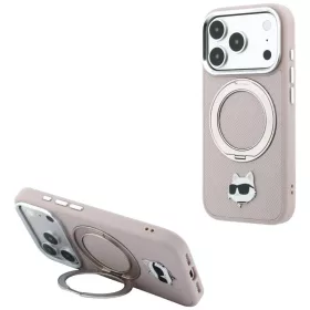   Karl Lagerfeld - Leather Ring Stand 360 C Pin MagSafe (KLHMP18XPSRSCHHP) - iPhone 18 Pro Max / iPhone 17 Pro Max - Pink