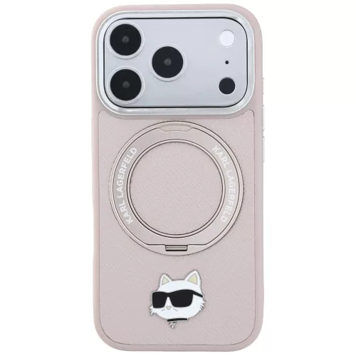 Karl Lagerfeld - Leather Ring Stand 360 C Pin MagSafe (KLHMP18XPSRSCHHP) - iPhone 18 Pro Max / iPhone 17 Pro Max - Pink