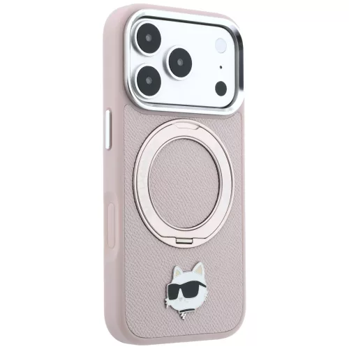 Karl Lagerfeld - Leather Ring Stand 360 C Pin MagSafe (KLHMP18XPSRSCHHP) - iPhone 18 Pro Max / iPhone 17 Pro Max - Pink
