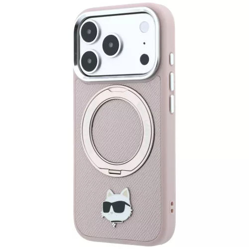 Karl Lagerfeld - Leather Ring Stand 360 C Pin MagSafe (KLHMP18LPSRSCHHP) - iPhone 18 Pro / iPhone 17 Pro - Pink