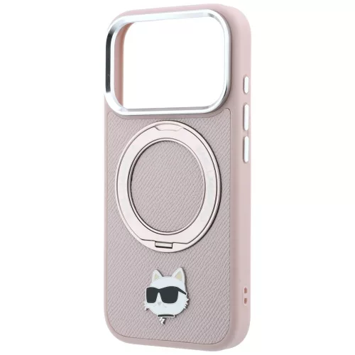Karl Lagerfeld - Leather Ring Stand 360 C Pin MagSafe (KLHMP18LPSRSCHHP) - iPhone 18 Pro / iPhone 17 Pro - Pink